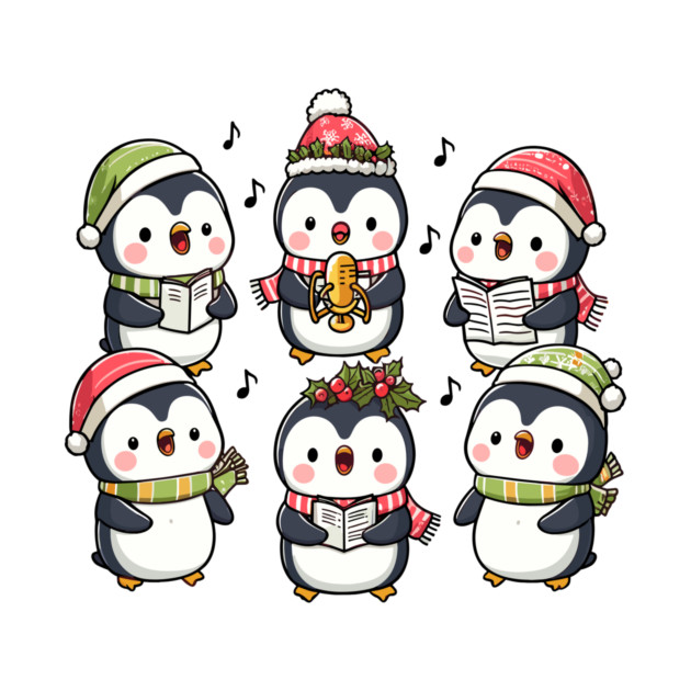 Festive Penguin Carolers Singing Christmas Cute Carols by Frank Ring