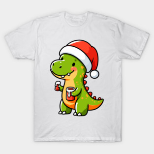 Cute Dino Santa Hat Xmas Cartoon Christmas Dinosaur T-Shirt