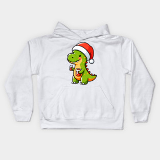 Cute Dino Santa Hat Xmas Cartoon Christmas Dinosaur Kids Hoodie