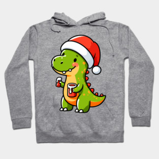 Cute Dino Santa Hat Xmas Cartoon Christmas Dinosaur Hoodie