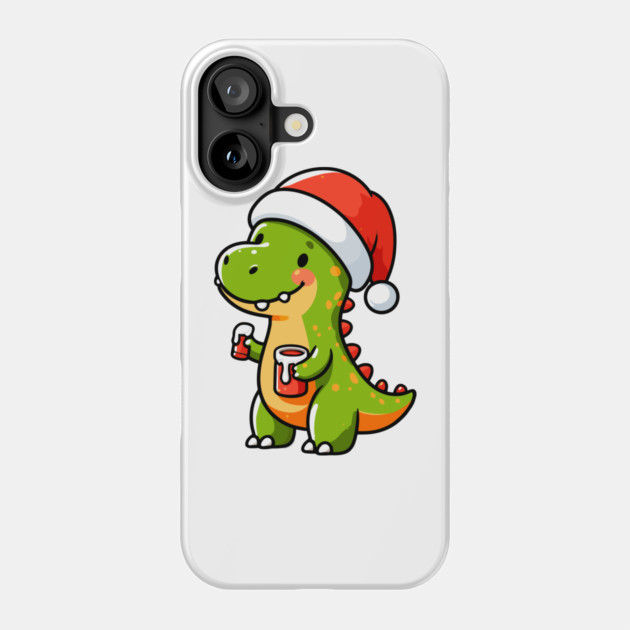 Cute Dino Santa Hat Xmas Cartoon Christmas Dinosaur Phone Case by Frank Ring