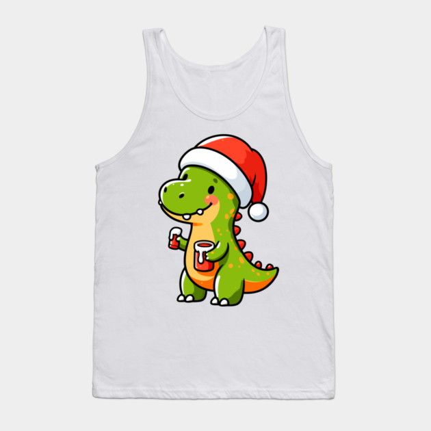 Cute Dino Santa Hat Xmas Cartoon Christmas Dinosaur Tank Top by Frank Ring