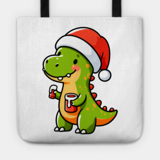 Cute Dino Santa Hat Xmas Cartoon Christmas Dinosaur Tote