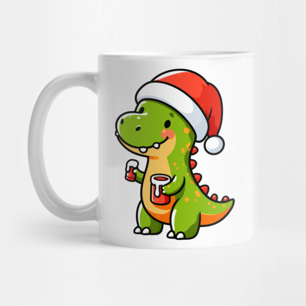 Cute Dino Santa Hat Xmas Cartoon Christmas Dinosaur by Frank Ring