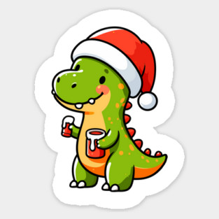Cute Dino Santa Hat Xmas Cartoon Christmas Dinosaur Sticker