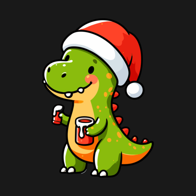 Cute Dino Santa Hat Xmas Cartoon Christmas Dinosaur by Frank Ring