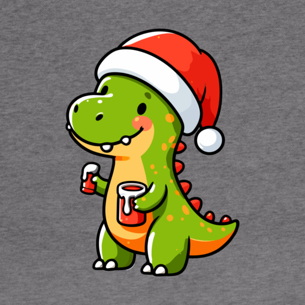 Cute Dino Santa Hat Xmas Cartoon Christmas Dinosaur by Frank Ring