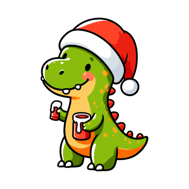 Cute Dino Santa Hat Xmas Cartoon Christmas Dinosaur by Frank Ring