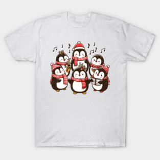 Festive Penguin Carolers Singing Christmas Cute Carols T-Shirt