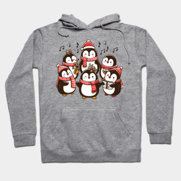 Festive Penguin Carolers Singing Christmas Cute Carols Hoodie by Frank Ring