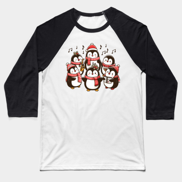Festive Penguin Carolers Singing Christmas Cute Carols Baseball T-Shirt by Frank Ring