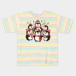 Festive Penguin Carolers Singing Christmas Cute Carols Kids T-Shirt