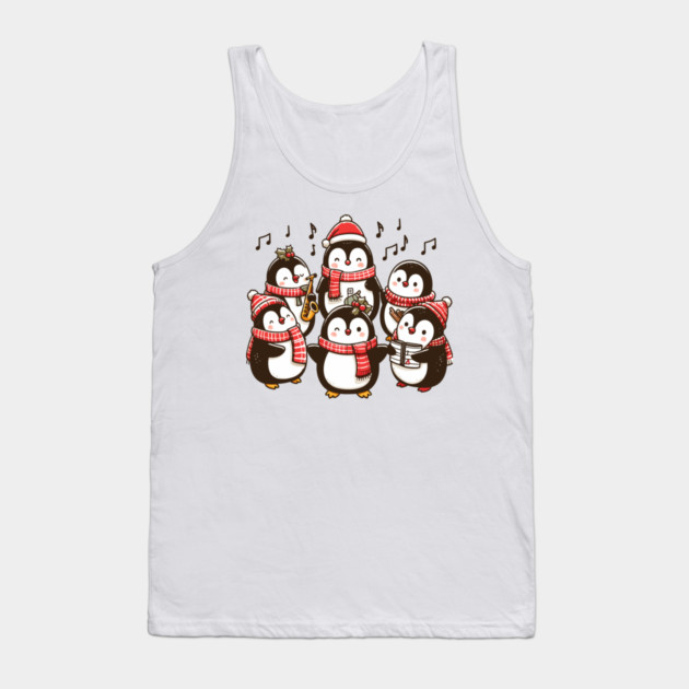 Festive Penguin Carolers Singing Christmas Cute Carols Tank Top by Frank Ring