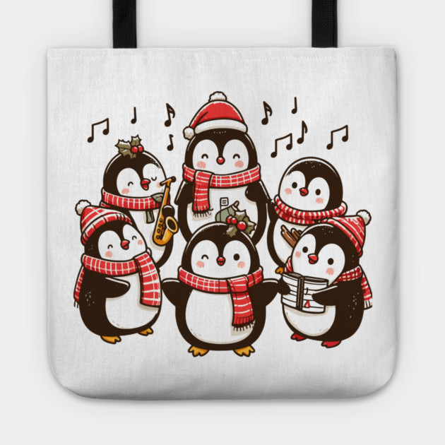Festive Penguin Carolers Singing Christmas Cute Carols Tote by Frank Ring