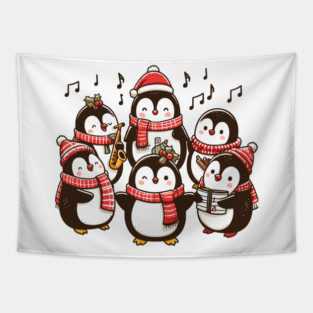 Festive Penguin Carolers Singing Christmas Cute Carols Tapestry