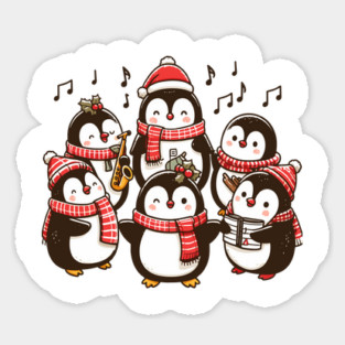 Festive Penguin Carolers Singing Christmas Cute Carols Sticker