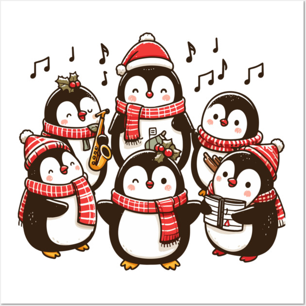 Festive Penguin Carolers Singing Christmas Cute Carols Wall Art by Frank Ring
