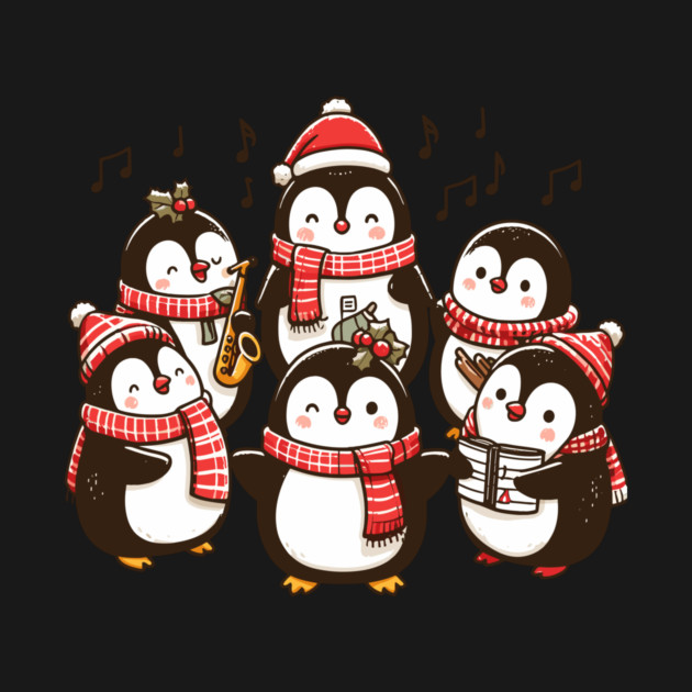 Festive Penguin Carolers Singing Christmas Cute Carols by Frank Ring