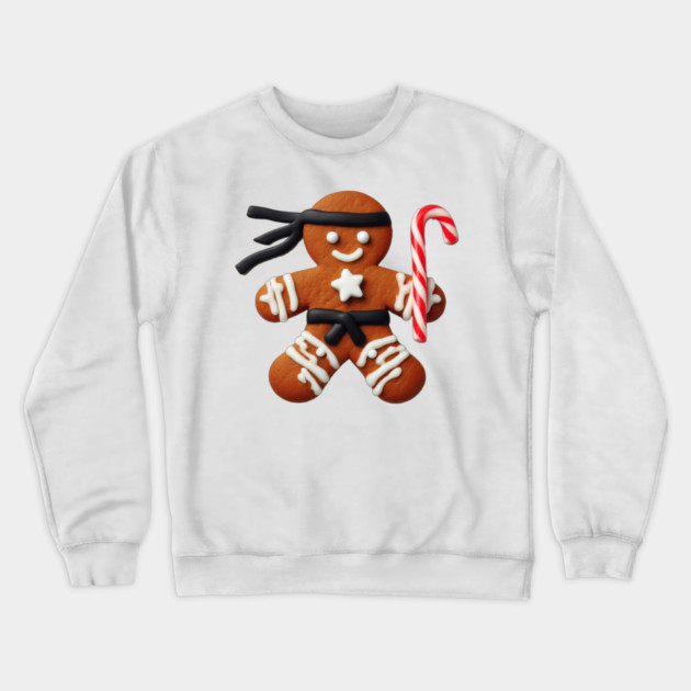 Funny Ninja Gingerbread Man Cookie Candy Cane Sword Crewneck Sweatshirt by Frank Ring