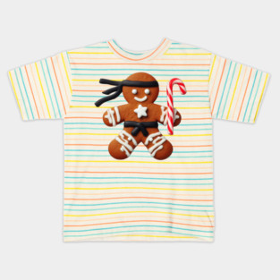 Funny Ninja Gingerbread Man Cookie Candy Cane Sword Kids T-Shirt