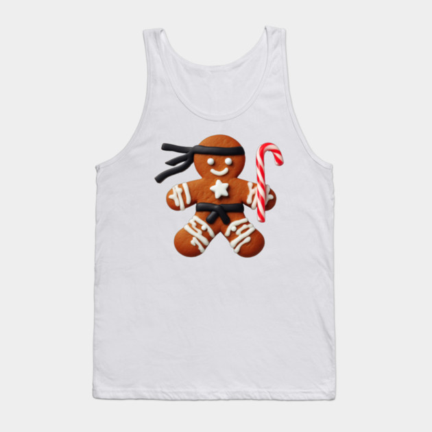 Funny Ninja Gingerbread Man Cookie Candy Cane Sword Tank Top by Frank Ring
