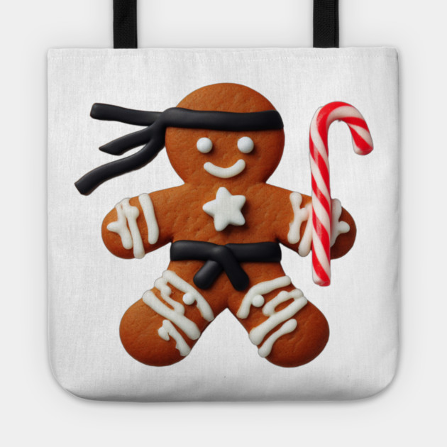 Funny Ninja Gingerbread Man Cookie Candy Cane Sword Tote by Frank Ring