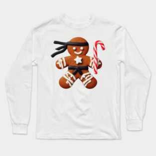 Funny Ninja Gingerbread Man Cookie Candy Cane Sword Long Sleeve T-Shirt
