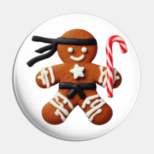 Funny Ninja Gingerbread Man Cookie Candy Cane Sword Pin