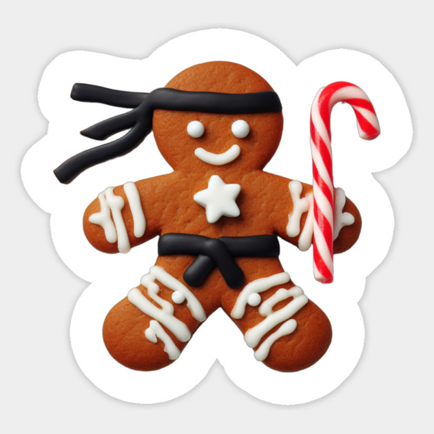 Funny Ninja Gingerbread Man Cookie Candy Cane Sword Magnet by Frank Ring