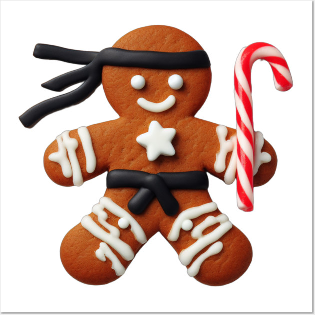 Funny Ninja Gingerbread Man Cookie Candy Cane Sword Wall Art by Frank Ring