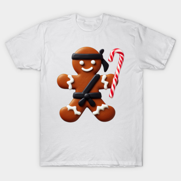 Funny Ninja Gingerbread Man Cookie Candy Cane Sword T-Shirt by Frank Ring