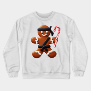 Funny Ninja Gingerbread Man Cookie Candy Cane Sword Crewneck Sweatshirt