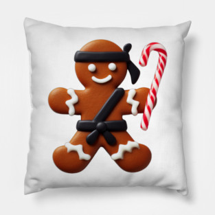 Funny Ninja Gingerbread Man Cookie Candy Cane Sword Pillow