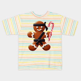 Funny Ninja Gingerbread Man Cookie Candy Cane Sword Kids T-Shirt