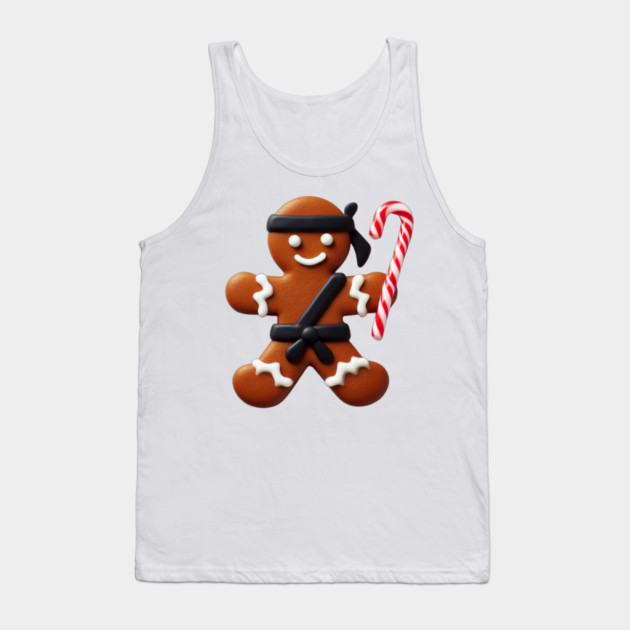 Funny Ninja Gingerbread Man Cookie Candy Cane Sword Tank Top by Frank Ring