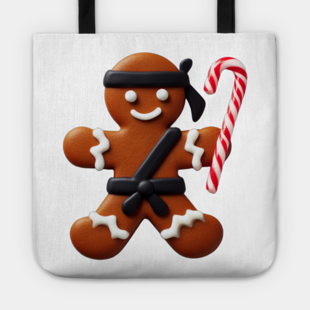Funny Ninja Gingerbread Man Cookie Candy Cane Sword Tote by Frank Ring