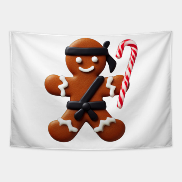 Funny Ninja Gingerbread Man Cookie Candy Cane Sword Tapestry by Frank Ring