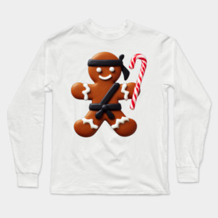 Funny Ninja Gingerbread Man Cookie Candy Cane Sword Long Sleeve T-Shirt
