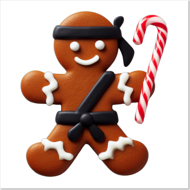 Funny Ninja Gingerbread Man Cookie Candy Cane Sword Wall Art by Frank Ring