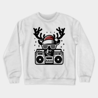 Retro Christmas Reindeer Santa Hat Crewneck Sweatshirt