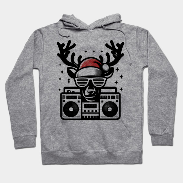 Retro Christmas Reindeer Santa Hat Hoodie by Frank Ring