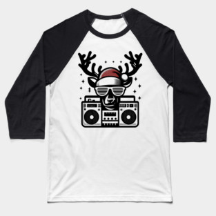 Retro Christmas Reindeer Santa Hat Baseball T-Shirt