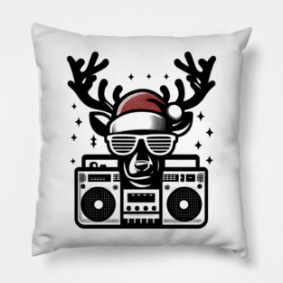 Retro Christmas Reindeer Santa Hat Pillow