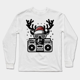 Retro Christmas Reindeer Santa Hat Long Sleeve T-Shirt