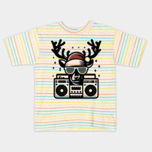 Retro Christmas Reindeer Santa Hat Kids T-Shirt