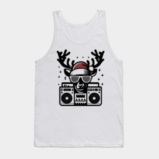 Retro Christmas Reindeer Santa Hat Tank Top