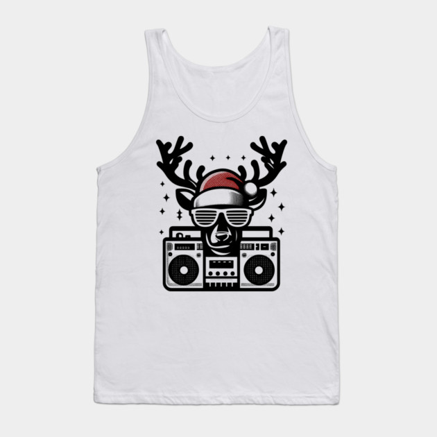 Retro Christmas Reindeer Santa Hat Tank Top by Frank Ring