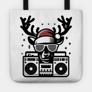 Retro Christmas Reindeer Santa Hat Tote