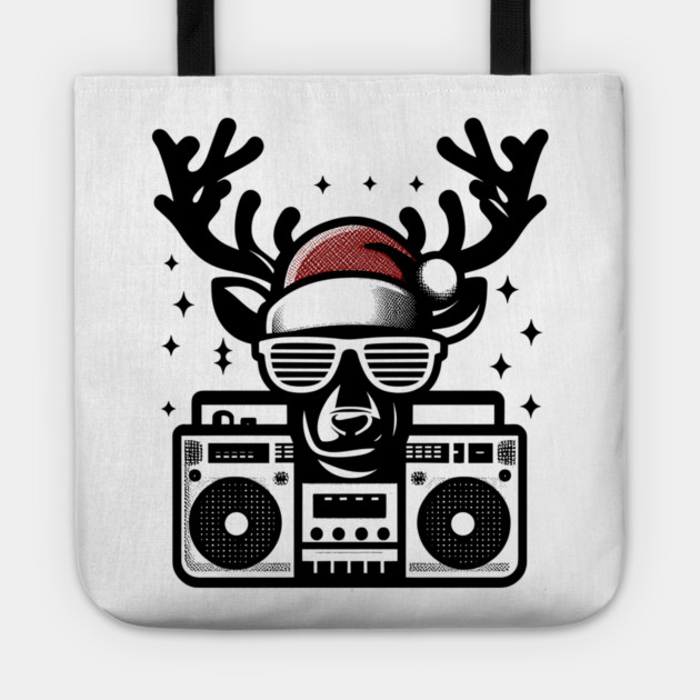 Retro Christmas Reindeer Santa Hat Tote by Frank Ring
