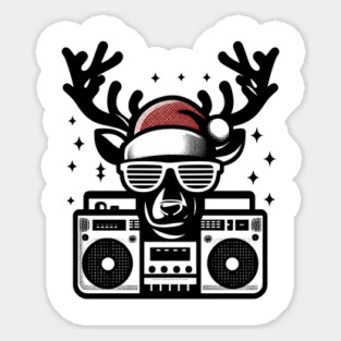 Retro Christmas Reindeer Santa Hat Sticker